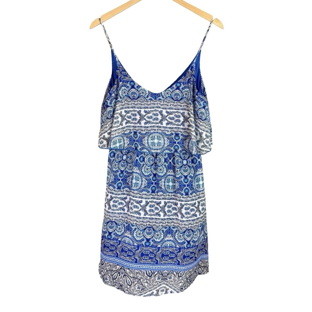 Gianni Bini Dress Womens M Blue Paisley Spaghetti Straps Fairy Western Boho